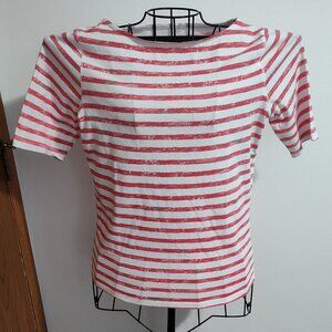 Merona pinkish-red & white striped t-shirt with 3/4 sleeves VG used cond., sz. M